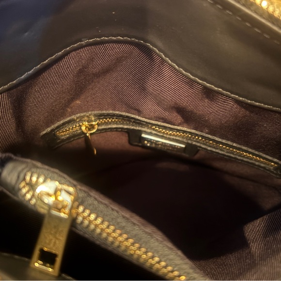 NWOT Made in Italy Black Leather Acetate Handled Satchel Top Handled Bag Purse - Picture 8 of 11